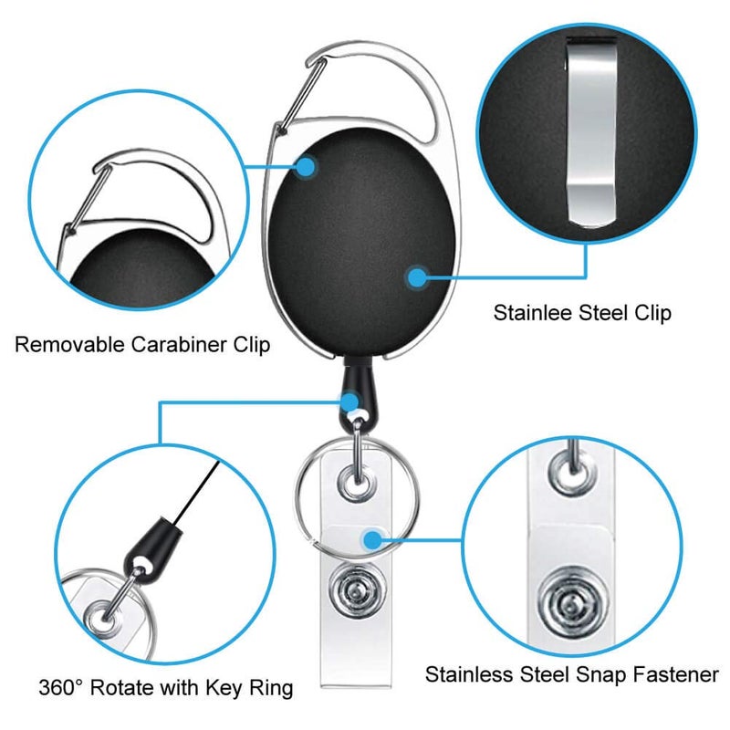 selizo 12 Packs Retractable ID Badge Card Holder Carabiner Badge Reel with Belt Clip and Key Ring, Assorted Colors - Image 3